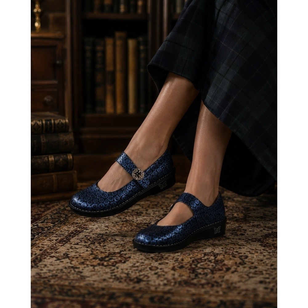 Alegria Size 6 Paloma Mary Jane Metallic Leather Button Embossed Clogs #1306 - Picture 3 of 11
